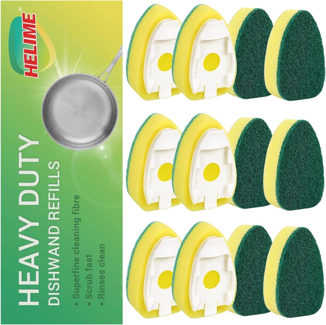 Dishwand Refills Sponges Heads - Non Scratch Dish Wand Refill Replacement, Heavy Duty Scrub Dots Brushes Dispenser, Soap Dispensing Scrubbers, Dishwashing Cleaner Supplies Kitchen Sink Dishwasher Tool (12Pack)