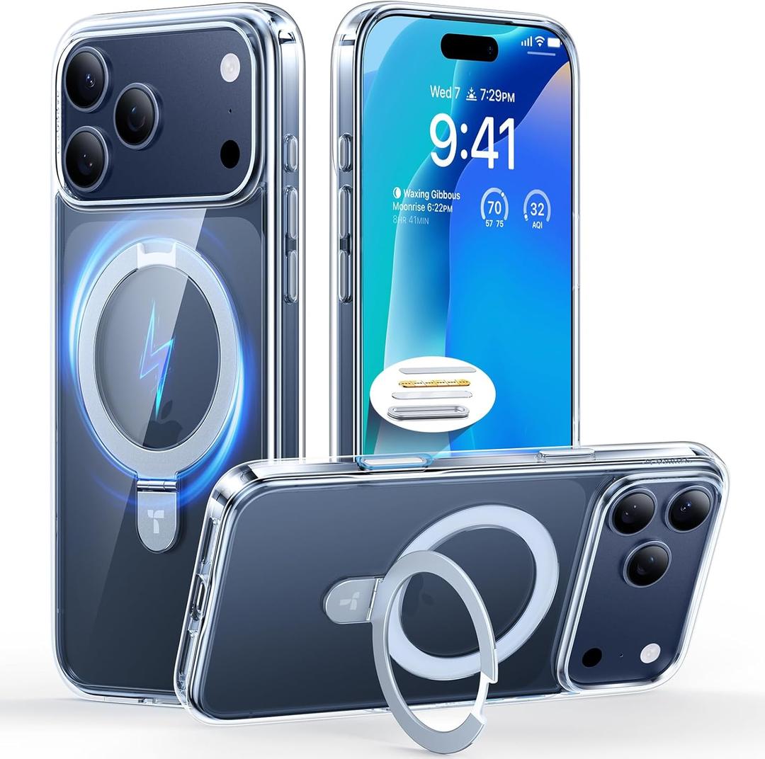 TORRAS Ostand Magnetic for iPhone 17 Pro Max Case, Fit for MagSafe, Sturdy Stand, Military Grade Drop Tested, Camera Control Button, Clear Slim Soft Edge Case for iPhone 17 Pro Max 6.9", Clear