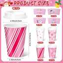 Layhit 100 Sets Pink Christmas Disposable Coffee Cups with Lids Sleeves and Stirring Straws 12oz Snowflake Coffee Paper Cups for Christmas Party Supplies