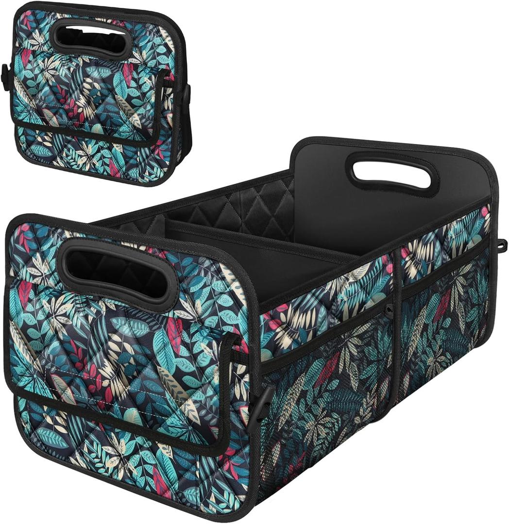 Deosk Car Trunk Organzier for suv,Car Organziers and Storage with 6 Big Pocket,Car Accessories Women/Men 50L Waterproof Polyester Car/SUV/Minivan/Truck(Medium, Leaves)