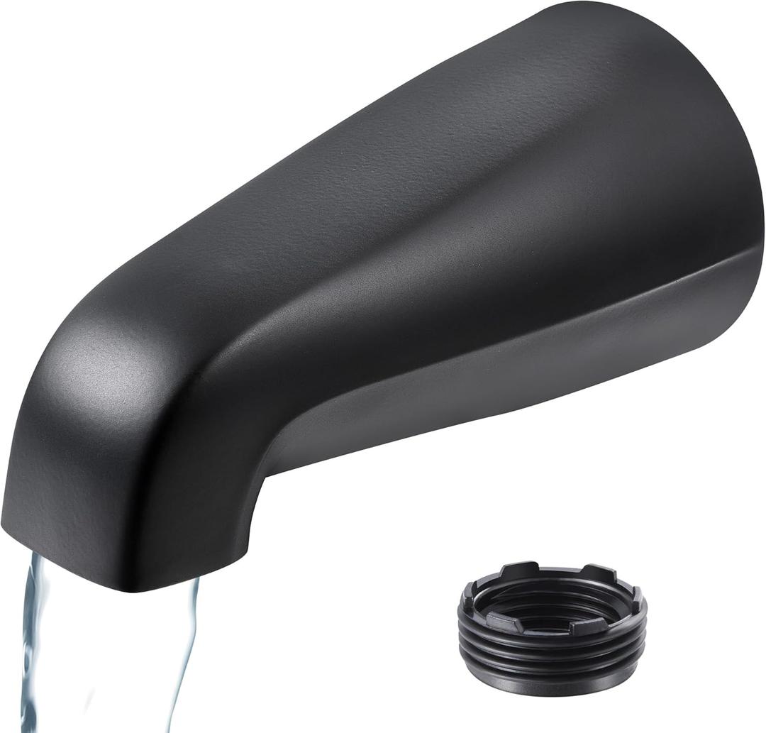 Dreyoo Universal Bath Tub Spout with Adapter, 5" Bathroom Bathtub Faucet Spout Without Diverter, Fits for 1/2'', 3/4'' IPS Inside Thread Connection and Tub/Shower Faucet Brands(Matte Black)