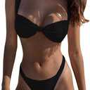 SOLY HUX Women's Swimsuits Two Piece Bikini Set Beach Vacation Outfits High Cut Bathing Suit (Black, L)