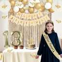 13th Birthday Decorations for Girls, Gold 13 Birthday Girl Decorations, Official Teenager 13 Sash and Crown, Banner, Fringe Curtains, Hanging Paper Fans, 13 Year Old Party Supplies Set