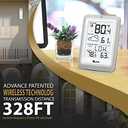 Indoor Outdoor Thermometer Hygrometer Wireless Weather Station, Temperature Humidity Monitor Battery Powered Inside Outside Thermometers with 330ft Range Remote Sensor and Backlight Display (White+ Grey)