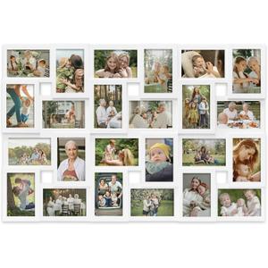 J.M.Deco Collage Picture Frames for Wall 24 Slots, Large Photo Frame Gallery Puzzle Collage Wall Hanging for 4 x 6 Photo, Christmas Gift for Family or Friends - Pure White