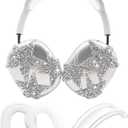 3 in 1 Bling Case Cover for AirPod Max, Clear TPU Glittering Rhinestones Stars Protective Ear Cups Covers Silicone Earpad Headband Covers Compatible for Apple AirPods Max Headphones (Star)
