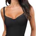 REORIA Lace Trim Tank Top Bodysuit for Women Sleeveless Square Neck Sexy Thong Bodysuit Going Out Bustier Holiday Club Tops (Small, Black)