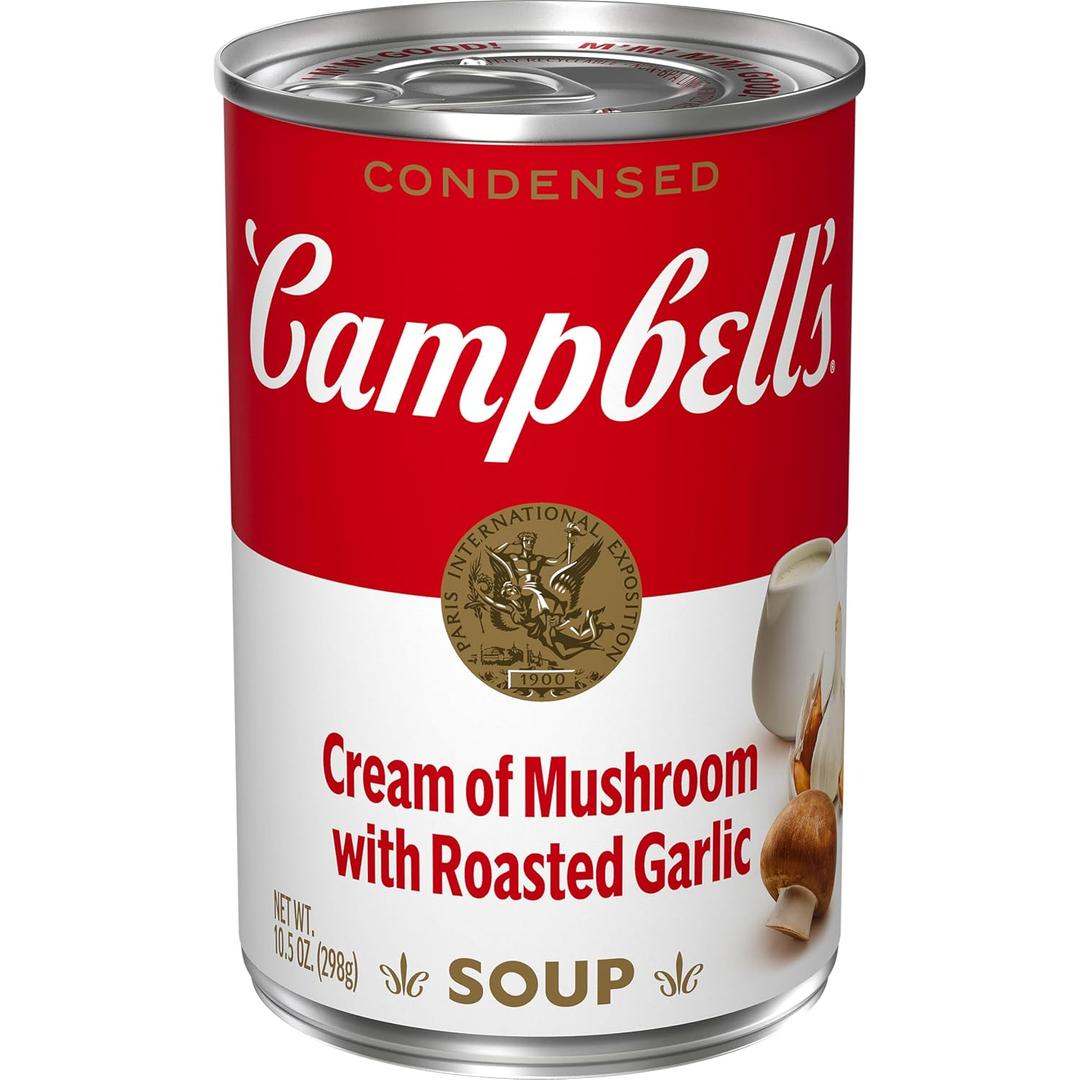 12 x Campbell's Condensed Cream of Mushroom with Roasted Garlic Soup, 10.5 Ounce Can (EXP 05/08/26)