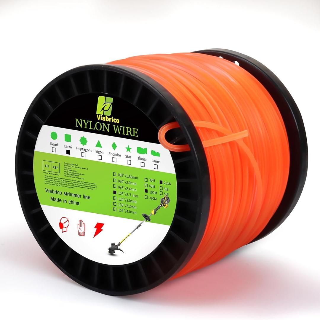 VIABRICO .105" Weed Eater String, Square Orange Heavy Duty String Trimmer Line, Weed Wacker String Universal Commercial Grade, Premium Nylon Weedeater Line 0.105" x 2.2LB, 330Foot