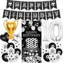 10th Birthday Party Decorations Balloons - 26 Pcs Soccer Birthday Banner Number Balloons Vertical Backdrop Door Wall Decor For Boys Girls Kids 10 Year Old Sports Themed Party Supplies
