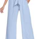 Beautiful Nomad Women's Wide Leg Lounge Pants High Waist Adjustable Knot Loose Casual Work Flowy Trousers with Pockets (Medium, Haze Blue)