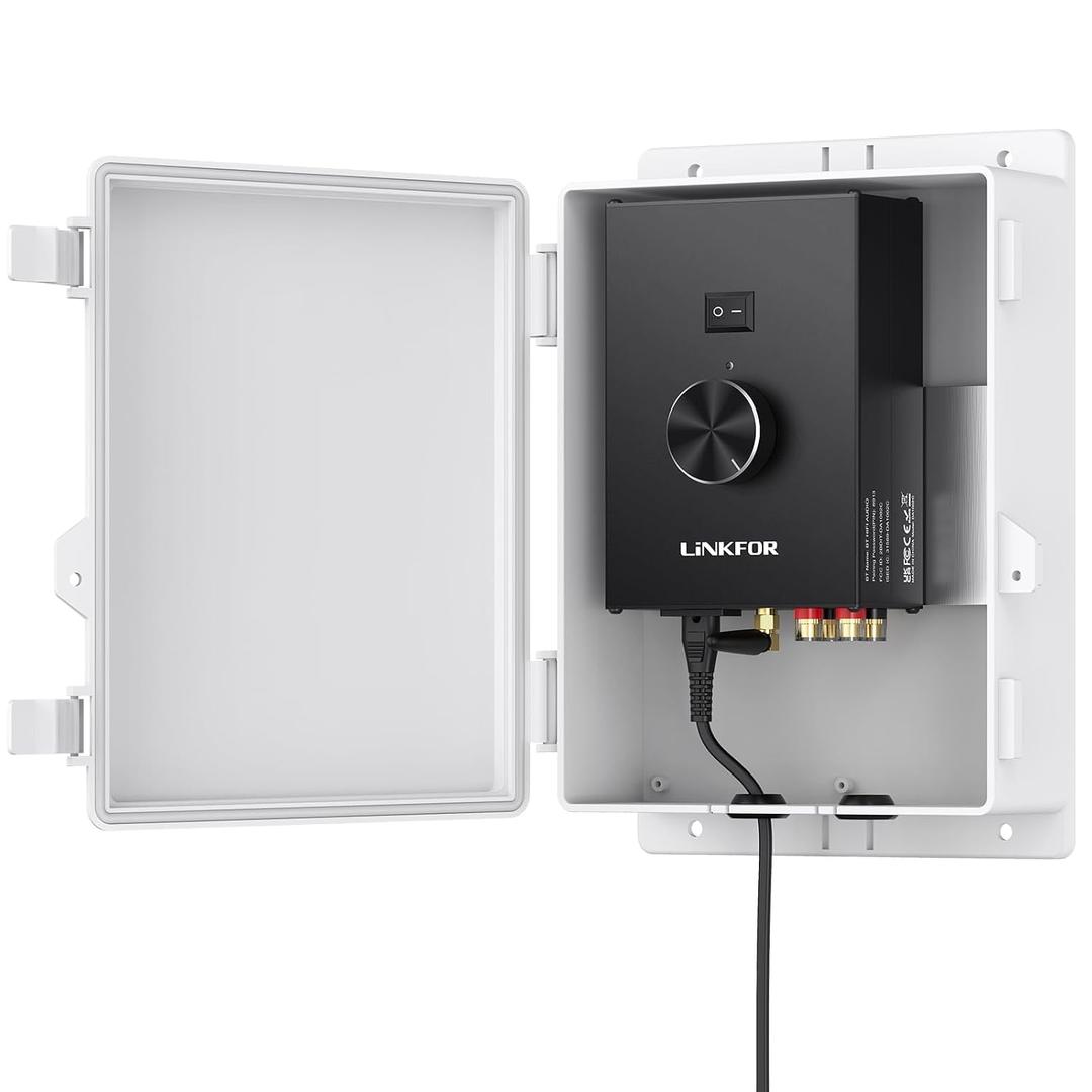 LiNKFOR Bluetooth 5.0 Power Amplifier, Peak Power 200W+200W, 44.1K/48K, 16bit Power Amplifier, Waterproof Enclosure, Wireless Audio Streaming for Outdoor Speakers