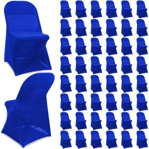 Newwiee Spandex Chair Covers Bulk - Stretch Folding Flat Front Fitted Universal Chair Protector Pack Removable Washable for Wedding Party Dining Banquet Event(Blue,50 Pcs)