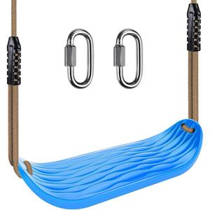 SELEWARE Non-Slip Plastic Swing Seat, Heavy Duty Tree Swing Set with Adjustable Rope & Carabiners for Kids & Adults, Outdoor/Indoor Playground Seat Replacement, Blue (Blue, 1 Pack)