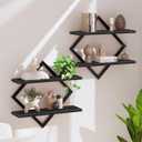 Floating Shelves, Set of 2 Wall Shelves, 2-Tier Hanging Shelves, Wall Shelf Set of 2, Wall Mounted Shelves, for Living Room, Bedroom, Kitchen, Office, Study, Black TBJ01P2BB