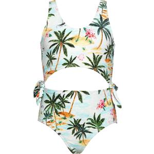 Hobie Girls Cutout One Piece Swimsuit (7, Multi//Destination Vacation)