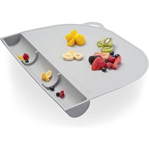 UpwardBaby Rectangular Silicone Toddler Placemat - Food-Catching Suction Table Mat, BPA-Free Baby-Led Weaning Supply, Easy-Clean Washable Mat, Gray