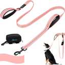 PuppyDoggy Dog Leash for Large Medium Dogs 6Ft x 1" Reflective Stitching Large Leash 2 Traffic Padded Handles Dog Lead Rope with 1 Piece Poop Bag Dispenser Holder for Running Walking Training (Pink)