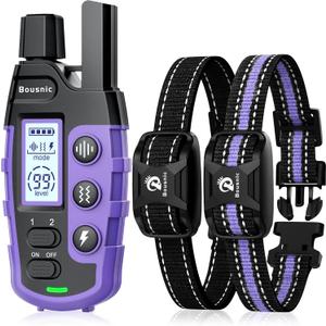 Bousnic Dog Shock Collar 2 Dogs (5-120Lbs) - 3300 ft Waterproof Training Collar for Dogs Large Medium Small with Rechargeable Remote, Beep (1-8) Vibration (1-16) and Humane Shock (1-99) Modes (Purple)