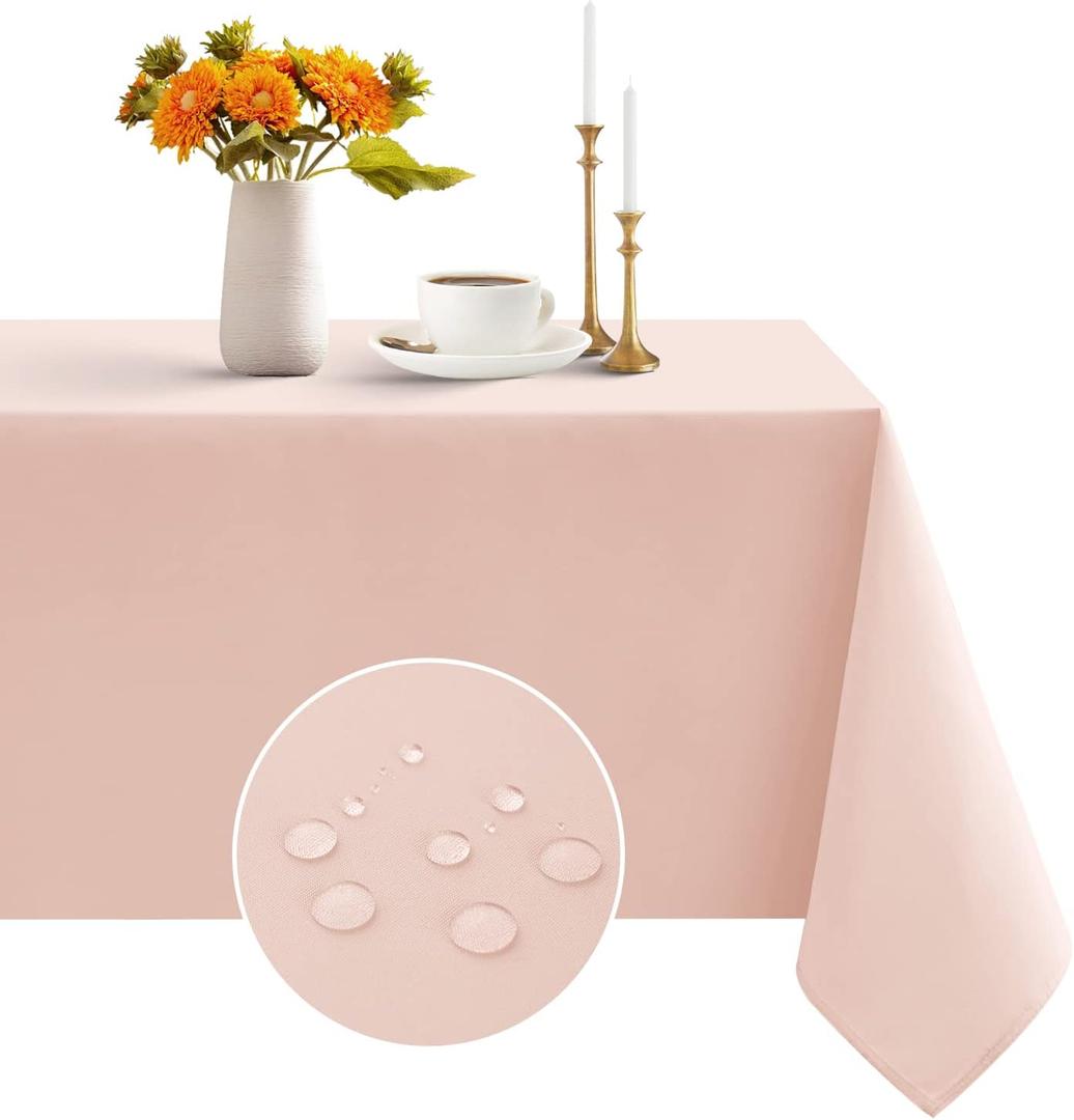 Romanstile Rectangle Tablecloth - Waterproof and Wrinkle Resistant Washable Polyester Square Table Cloth for Kitchen Dining/Party/Wedding Indoor and Outdoor Use (60 x 60 inch, Light Pink)
