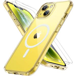 Miracase Magnetic for iPhone 14 Case 6.1 inch (Compatible with MagSafe)with 2X Screen Protectors Military-Grade Protection, Anti-Fingerprint Translucent Matte Phone Case Cover, Clear