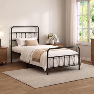 Twin Size Metal Bed Frame with Headboard and Footboard,Black | 12 Inch Underbed Storage Space, Heavy Duty Mattress Foundation, Steel Slat Support,No Box Spring Needed
