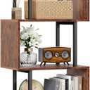 Furologee 6 Tier Bookshelf, Tall S Shaped Geometric Bookcase, Modern Display Shelf Standing Unit, Wood Metal Decorative Divider Rack for Living Room Bedroom Office, Rustic Brown