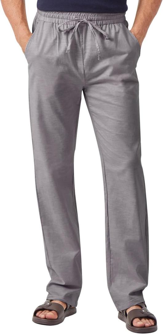 Zylioo 33"/35" Inseam Tall Linen Pants, Extra Long Pants for Men, Wide Leg Summer Pants for Men Lightweight Casual (Gray)