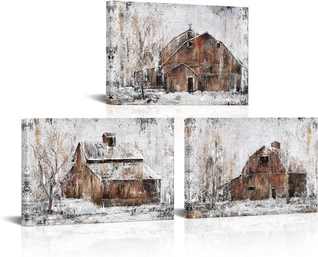 Visual Art Decor Rustic Farmhouse Wall Decor Country Wall Art Barn Pictures Framed Artwork for Living Room Bedroom Wall Decor 3 Piece (Rustic Brown, 16x24inchx3 Pieces)