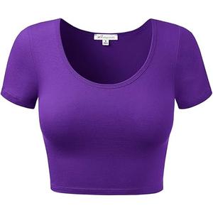 Women's Cotton Basic Scoop Neck Crop Top Short Sleeve Tops XXS