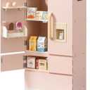 ROBUD Wooden Play Fridge, Kitchen Toy Fridge Freezer Set with Ice Maker, Play Kitchen Refrigerator, Kitchen Playset Gift for Kids & Toddlers, Age 3+ (Pink)