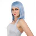 eNilecor Short Bob Hair Wigs 12" Straight with Flat Bangs Synthetic Colorful Cosplay Daily Party Wig for Women Natural As Real Hair+ Free Wig Cap (Light Blue)