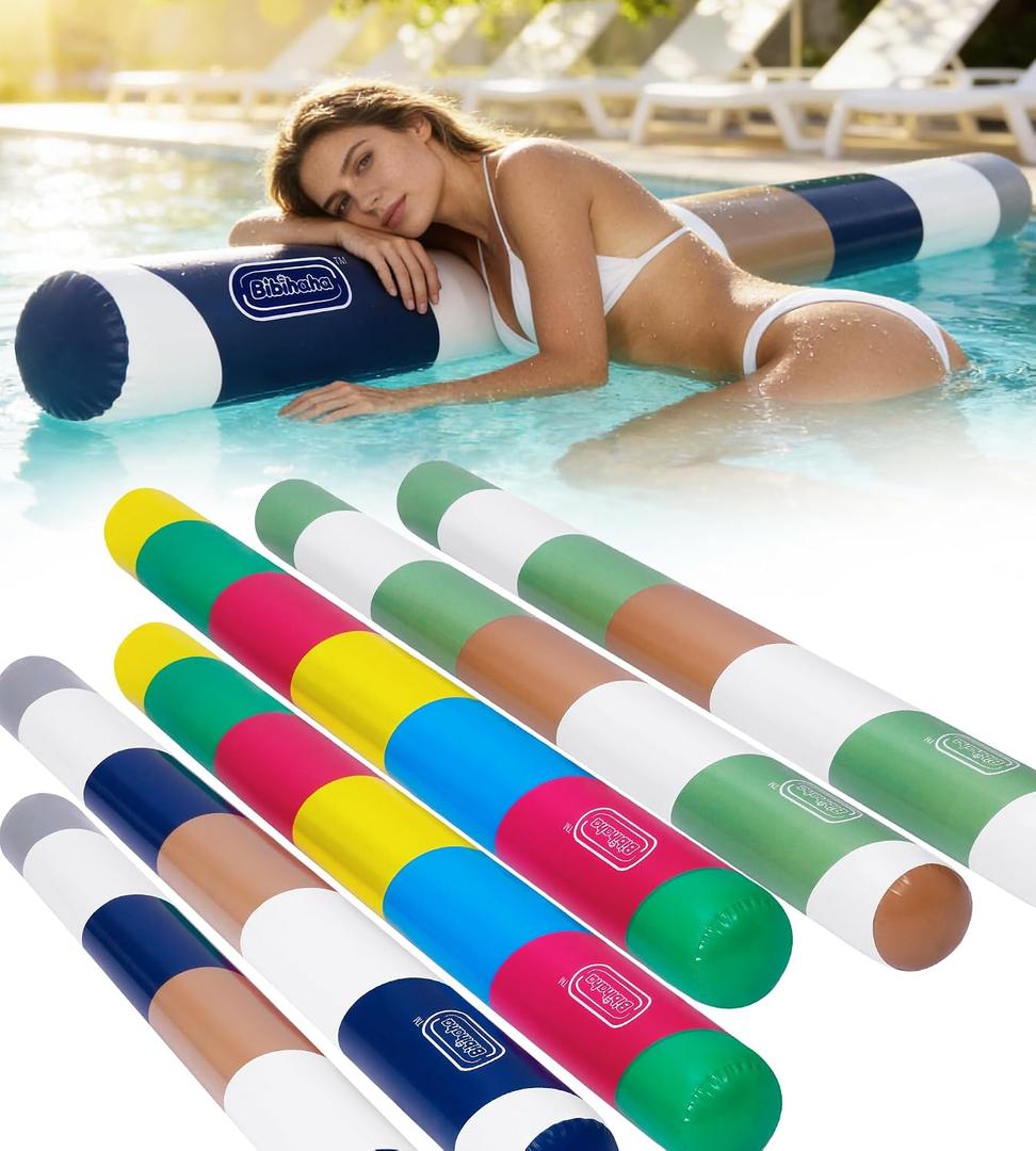 6 Pack Inflatable Pool Noodles, 61 Inch Heavy Duty PVC Pool Floats for Adults & Kids, Jumbo Blow up Pool Noodles, Portable Giant Swim Noodle for Swimming, Lake, Beach, Travel