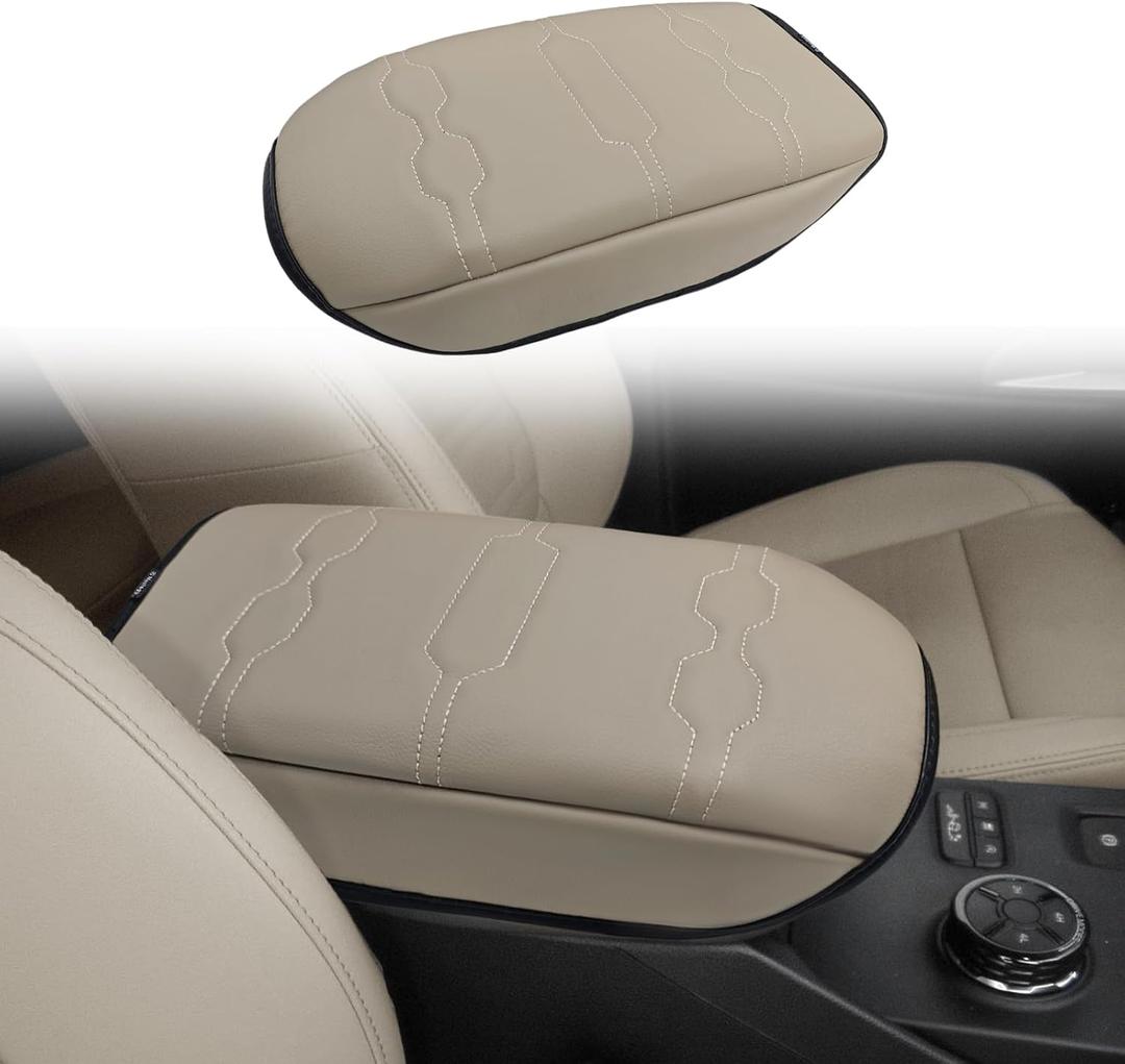 Muslogy Center Console Armrest Cover Fit for Ford Ranger 2024 2025 2026 Accessories, Comfort Armrest Pad Console Lid Cushion Vegan Leather Regular Thick (Sandstone)
