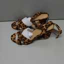 Womens Leopard Print Chunky Heeled Sandals  Cross Strap Design with Adjustable Buckle, Trendy Platform Heels for Casual and Dressy Occasions (8.5, Camel)