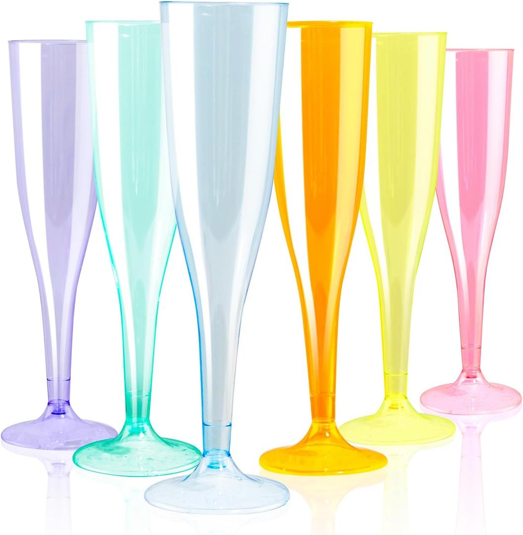 WDF 36 Pack Colorful Plastic Champagne Flutes - 7OZ Colorful Champagne Flutes Plastic Party Supplies, Pink, Yellow, Green, Blue, Purple, Orange Champagne Glasses 6 Pieces Each for Party