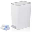 rejomiik Small Bathroom Trash Can with Lid, 2.1 Gallon Step Garbage Can with Handle, Slim Mini Wastebasket Bin for Bedroom, Office, Dorm, White