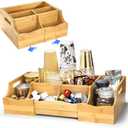 Coffee Station Organizer for Countertop, Bamboo Coffee Bar Condiment Organizer, Extendable Tea Condiment Storage for Bar Decor, Kitchen, Office, 7 Compartment