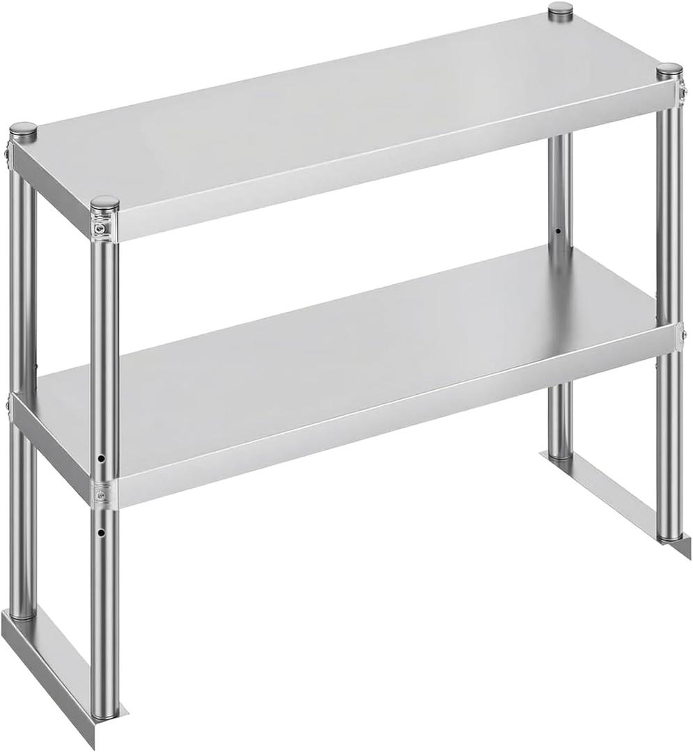 KUARBARR Stainless Steel Over Oven Shelf 12 x 36 Inch, Commercial 2 Tier Metal Over Table Shelf, 91 x 30 x 60 cm, 380 lbs Capacity for Restaurant, Kitchen, Garage & Workshop
