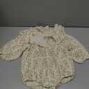 Fuobuluo Baby Girl Floral Romper with Peter Pan Collar,Bubble Sleeve Cotton Bodysuit for Infant Photographs Outfits (Beige Long, 12-18 Months)(Off-White)