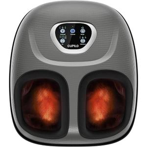CuPiLo Foot Massager with Heat, FSA Eligible HSA Shiatsu Foot Massager Machine for Plantar Fasciitis, Adjustable Vibration & Pressure for Neuropathy Pain, Women Men Gifts, Fits Up to 12"(Gray)