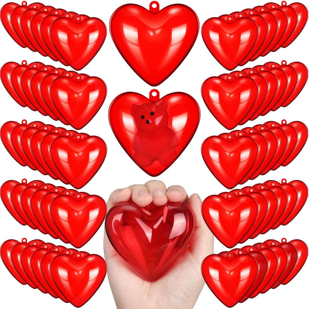 Blulu 60 Pieces Valentine Hearts Filled Candy Box Case Plastic Container Holder 2.56" x 2.48" Birthday Favor for Valentine Exchange Presents Valentines Party Supplies Game Prize Carnival Jewelry Box