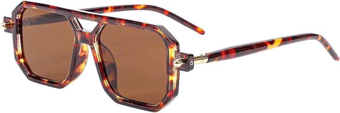 JOVAKIT Retro Aviator Sunglasses for Women Men Fashion Rectangle Sun Glasses Luxury Round Temples Designer UV400 Protection (Tortoise/Brown)