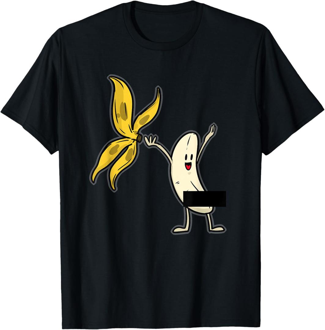 Banana Shirt Banana Striptease Censored Naked Fruit Adult T-Shirt, Size Large