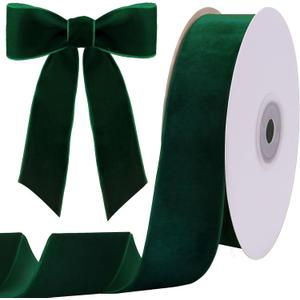 10 Yards Green Velvet Ribbon 1 1/2 Inch for Christmas Tree,Dark Greens Velvet Christmas Ribbon for Gift Wrapping Crafts Bow Wreath Holiday Decorations (Dark Green)