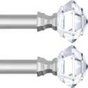TONIAL 2 Pack Curtain Rods 32 to 58 Inch, Telescoping Splicing 3/4 Single Rods for Windows Decorative Drapery Rod with Acrylic Diamond Finial, Nickel