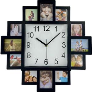 Timelike DIY Frame Clock, Black, 40cm x 40cm x 4.5cm, Analog Display, Protects Photos, Kids Art, Embroidery Designs