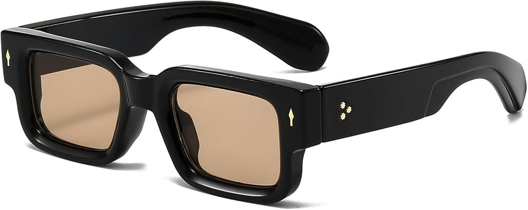 EYLRIM Thick Frame Square Sunglasses for Women Men Chunky Rectangle Sun Glasses Black Shades UV400 Protection (04 Black/Champagne)