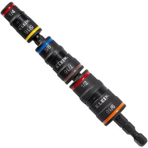 Klein Tools 32933 Klein Tools 32933 Impact Driver, SAE 7-in-1 Impact Rated Socket Set, 3 Flip Sockets with 6 Hex Driver Sizes and 1/4-Inch Bit Holder, 5-Inch Shaft