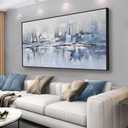 Abstract Wall Art Blue Canvas Painting Framed Artwork Modern Art Wall Decor Home Decor for Living Room Bedroom Office Wall Decorations 24x48 inch (48L" x 24W")